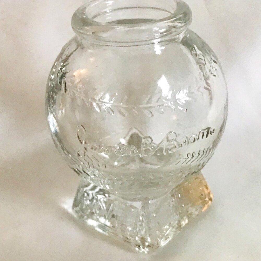 James B Beam Clear Glass Baseball Vase with Embossed Details and Square Vintage
